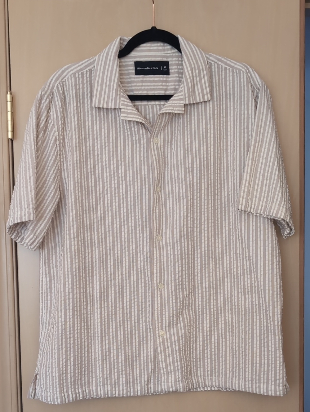 Abercrombie & Fitch Men’s Short-Sleeve Beige Stripe Shirt